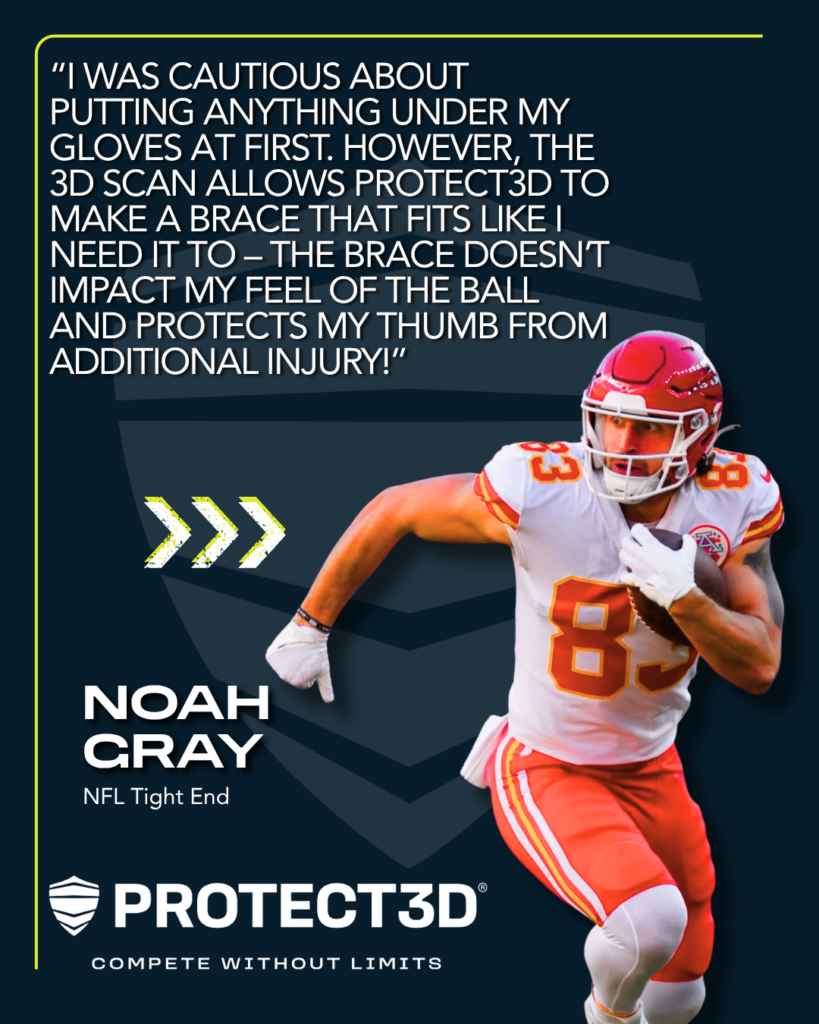 Noah Gray Custom 3D printed thumb guards. Kansas City Chiefs NFL Tight End